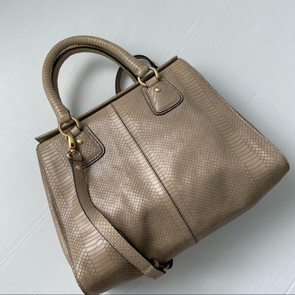 Talbots leather satchel purse magnetic closure w/ embossed snakeskin pattern - Picture 6 of 15